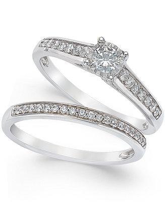 Hochzeit - TruMiracle TruMiracle Diamond Engagement Ring and Wedding Band Set (1/2 ct. t.w.) in 14k White Gold
