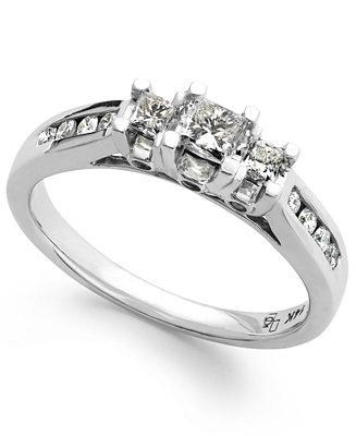 زفاف - Diamond Three-Stone Ring in 14k White Gold (1/2 ct. t.w.)