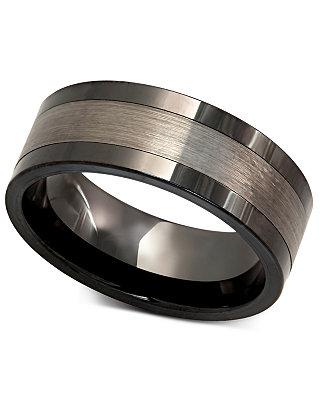Wedding - Men&#039;s Tungsten Ring, Black Ceramic With Tungsten Inlay Ring
