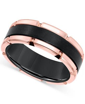 Hochzeit - Macy&#039;s Brushed Comfort-Fit 8mm Wedding Band in Rose and Black Tungsten Carbide