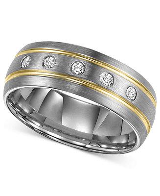 Hochzeit - Triton Triton Men&#039;s Diamond Stripe Wedding Band in Tungsten Carbide (1/6 ct. t.w.)