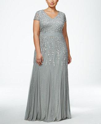 Mariage - Adrianna Papell Adrianna Papell Plus Size Beaded V-Neck Gown