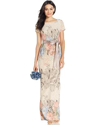 زفاف - Adrianna Papell Floral-Print Column Gown