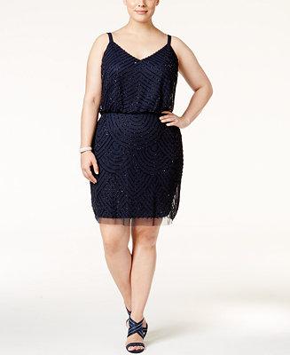 Hochzeit - Adrianna Papell Plus Size Embellished A-Line Cocktail Dress