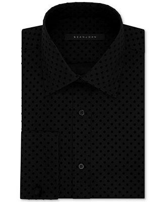 Свадьба - Sean John Sean John Men&#039;s Fitted Tailored-Cut Textured Black Dot French Cuff Dress Shirt