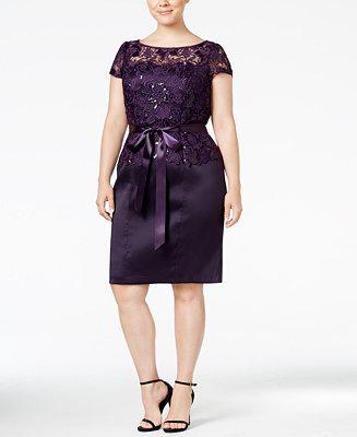 Wedding - Adrianna Papell Adrianna Papell Plus Size Belted Sequined Sheath Dress