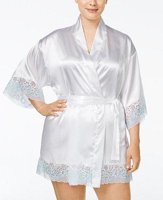 Hochzeit - Flora Nikrooz Plus Size Adore Charmeuse and Lace Kimono Robe