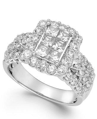 Hochzeit - Diamond Halo Engagement Ring in 14k White Gold (2 ct. t.w.)