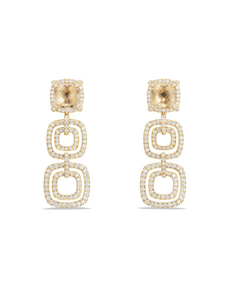 Hochzeit - Ch&acirc;telaine Triple-Drop Champagne Citrine Earrings with Diamonds