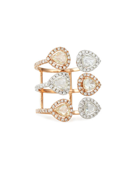 Hochzeit - 18k Rose & White Gold Diamond Triple-Shank Ring, Size 7