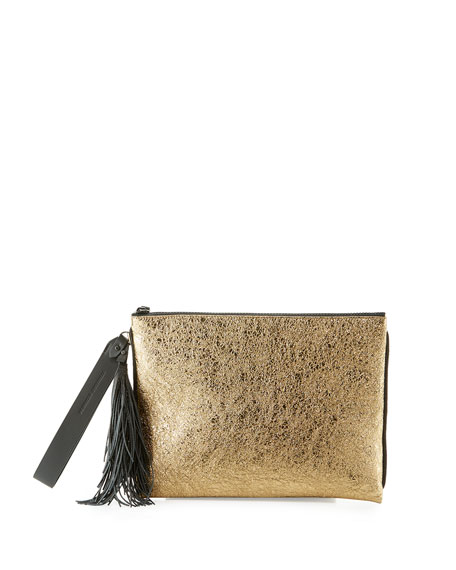 Wedding - Metallic Leather Tassel Pouch Bag, Brown/Gold