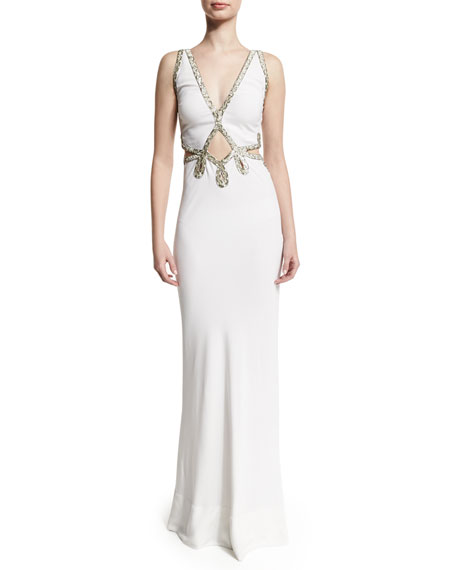 زفاف - Embellished-Trim Deep-V Gown