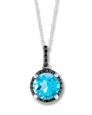 زفاف - Bloomingdale&#039;s Blue Topaz and Black Diamond Halo Pendant Necklace in 14K White Gold, 18&#034;