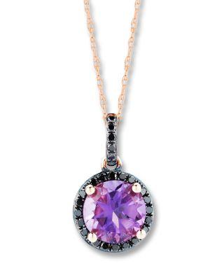 زفاف - Bloomingdale&#039;s Amethyst with Black Diamond Halo Pendant Necklace in 14K Rose Gold, 18&#034;