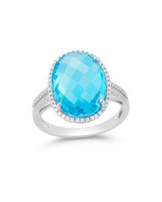 زفاف - Bloomingdale&#039;s Blue Topaz and Diamond Halo Oval Statement Ring in 14K White Gold