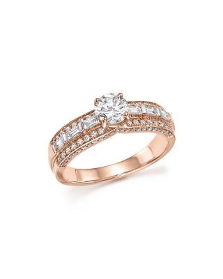 زفاف - Bloomingdale&#039;s Diamond Round and Baguette Center Ring in 14K Rose Gold, 1.0 ct. t.w. - 100% Exclusive