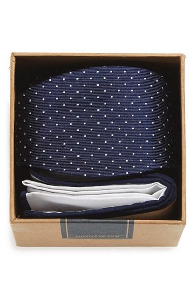 Hochzeit - The Tie Bar Dot Silk Bow Tie & Cotton Pocket Square Style Box 