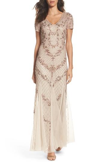 Mariage - Adrianna Papell Beaded Mesh Mermaid Gown 