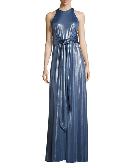 Hochzeit - Sleeveless High-Neck Metallic Jersey Gown