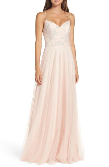 Mariage - Hayley Paige Occasions Embellished Bodice Net Halter Gown 