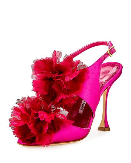 Hochzeit - Flore Satin Flower Sandal, Fuchsia