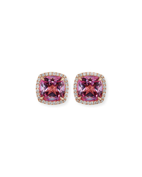 زفاف - 18K White Gold Pink Topaz Diamond Halo Stud Earrings