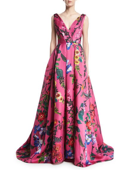 Wedding - Garden Floral Sleeveless Ball Gown, Pink