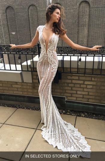 Mariage - Berta Cap Sleeve Embellished Lace Mermaid Gown (In Selected Stores Only) 