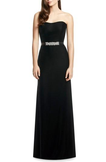 زفاف - Dessy Collection Embellished Belt Strapless Velvet Gown 