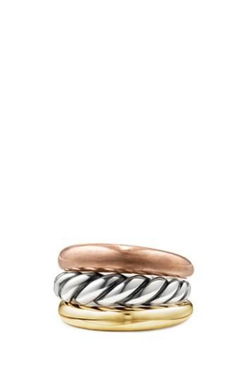 زفاف - David Yurman Pure Form Mixed Metal Three-Row Ring with Bronze, Silver and Brass 