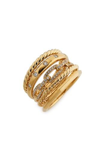 Hochzeit - David Yurman Stax Wide Ring with Diamonds in 18K Gold, 15mm 