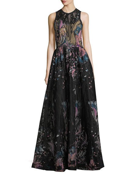 زفاف - Floral-Embroidered Tulle Evening Gown