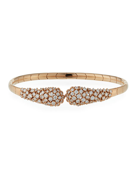 زفاف - Diamond Snake 18K Rose Gold Cuff Bracelet