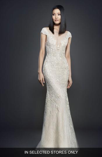 Mariage - Lazaro Embellished Lace Cap Sleeve Gown 
