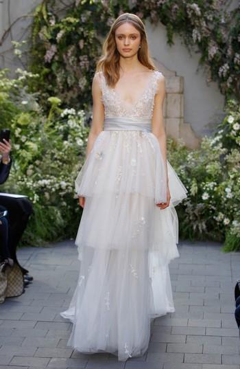 Wedding - Monique Lhuillier Coralie Lace & Tiered Tulle Gown 