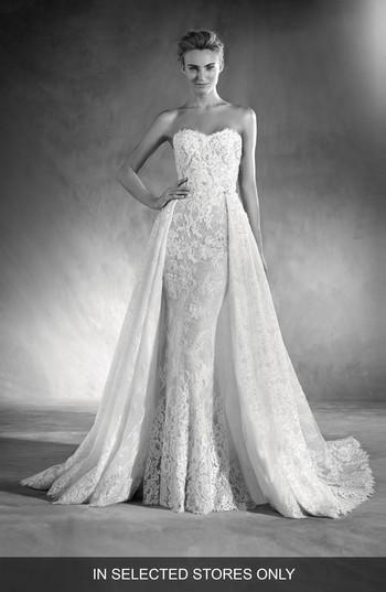 Hochzeit - Atelier Pronovias Edith Strapless Lace Gown with Overskirt 