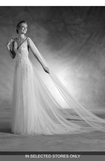 Wedding - Atelier Pronovias Nepal Lace & Tulle V-Neck Gown with Cascading Train 