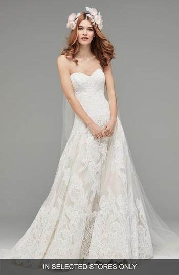 Mariage - Watters Lyric Strapless Lace Drop Waist Gown 