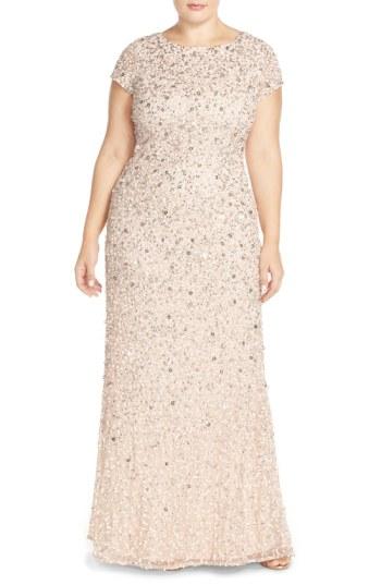 Mariage - Adrianna Papell Embellished Scoop Back Gown (Plus Size) 