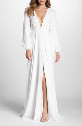 زفاف - Joanna August Floyd V-Neck Long Sleeve Gown 