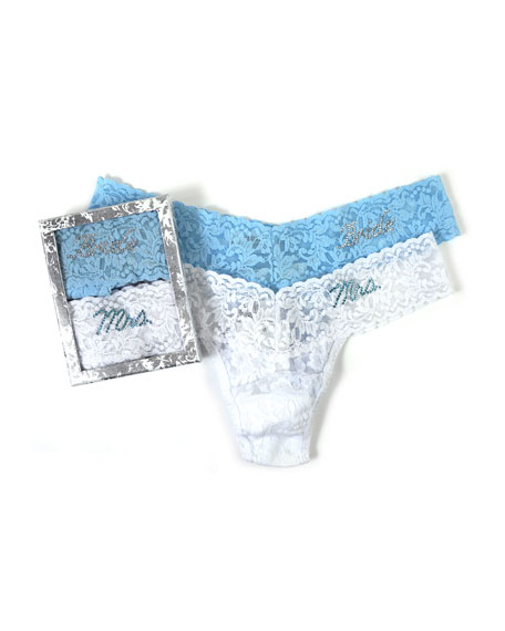 Hochzeit - I Do Two-Piece Low-Rise Thong Set, White/Blue