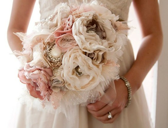 Vintage Wedding Bouquet Handmade Fabric Flower Bridal Bouquet 