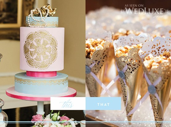 Wedding - Fondant Wedding Cakes ♥ DIY Gold Doily Cones