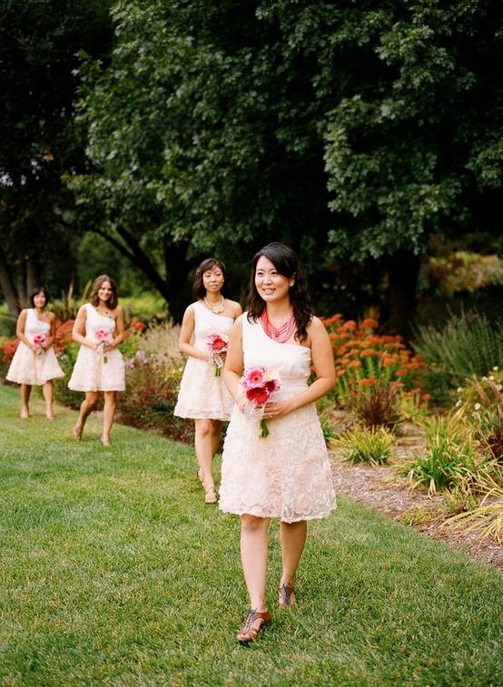 Wedding - Pinkish white dresses for the bridesmaids