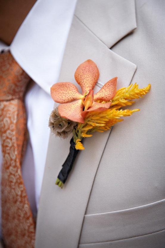Wedding - Orange Tie & Boutonniere 