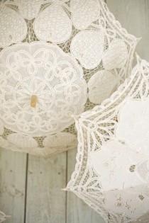wedding photo - Gorgeous Ivory Lace Parasol Wedding Umbrella and Hand Fan 