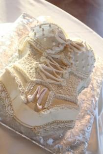 wedding photo - Wedding Bridal Shower or Bachelorette Party Cake Ideas ♥ White Lace Lingerie Bachelorette Party Cake 