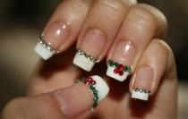 wedding photo - Easy and Best Christmas Nail Art Design ♥ Christmas French Manicure with Rhinestone Nail Stickers 
