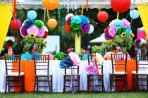 wedding photo - Colorful Hanging Paper Flowers and Chinese Paper Lanterns ♥ Colorful Garden Wedding Decoration 