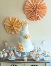 wedding photo - Duck Egg And Peach Cake Table 2